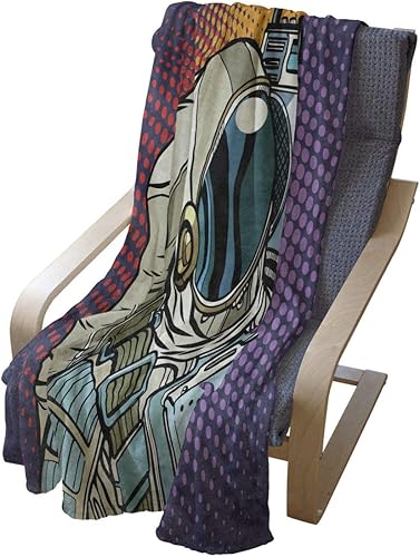 Miniatura 4 de Lunarable Manta de rapero, astronauta con un Boombox retro para escuchar música en el espacio, impresión de audio de tira de cómic, franela de forro