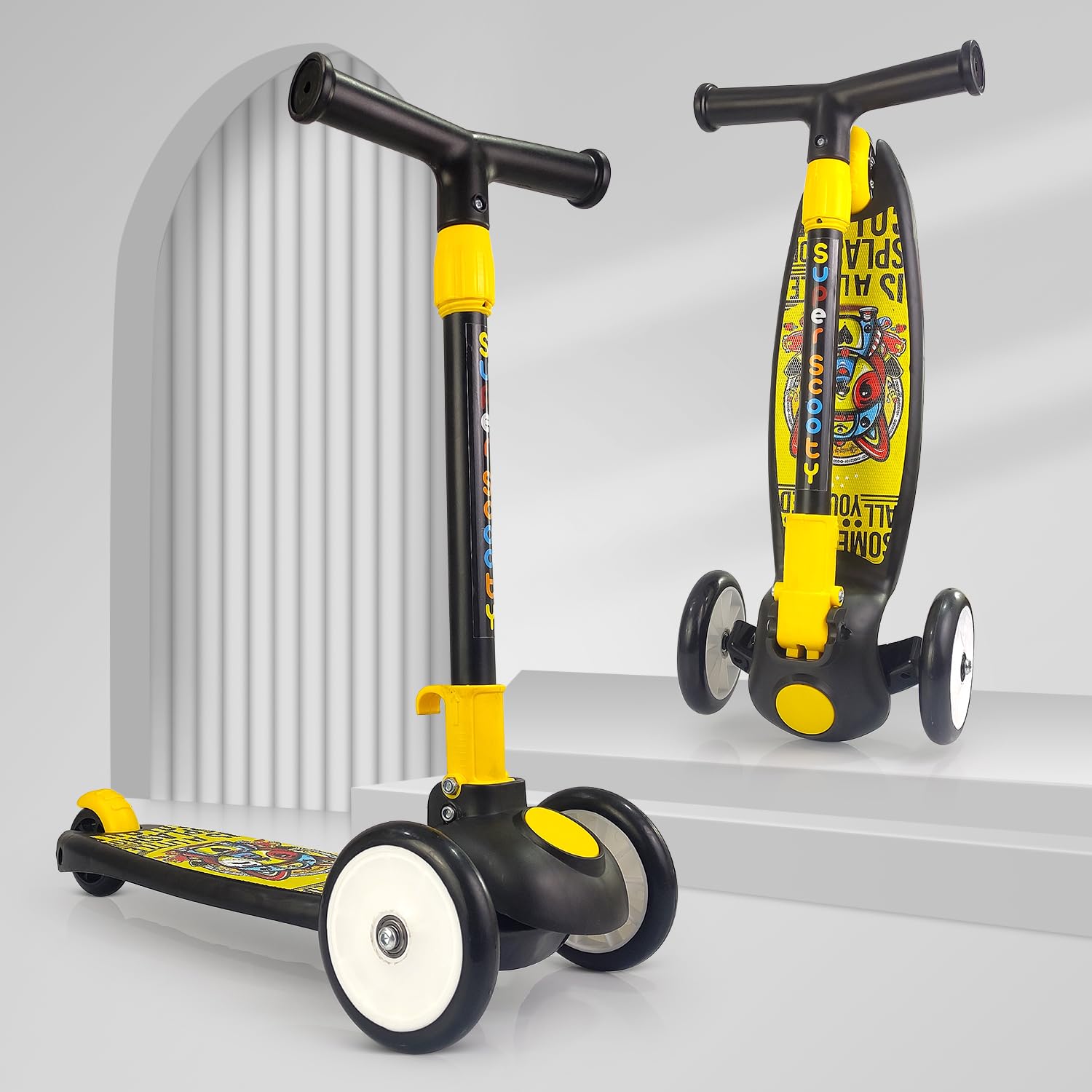 Smart Kick Scooter for Kids, 4 Adjustable Height Scooter, Foldable & Attractive PU Wheels with Rare Brakes for Kids Age Upto 2+ Years (20 kg, Black)