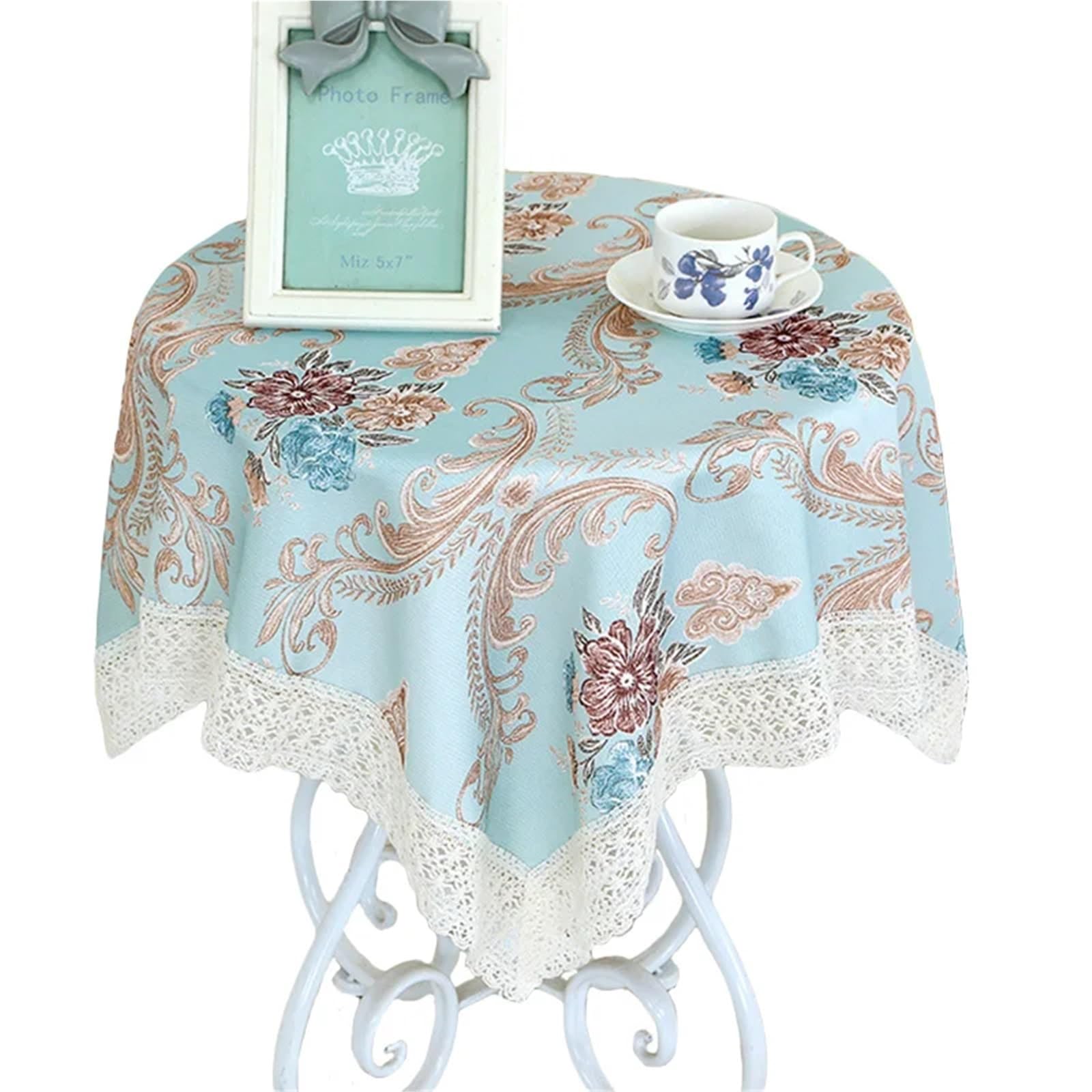 LuMOUzhou Lace Tablecloth Floral Print Rectangular Embroidered Lace Bedside Dining 80x80cm(Type7)