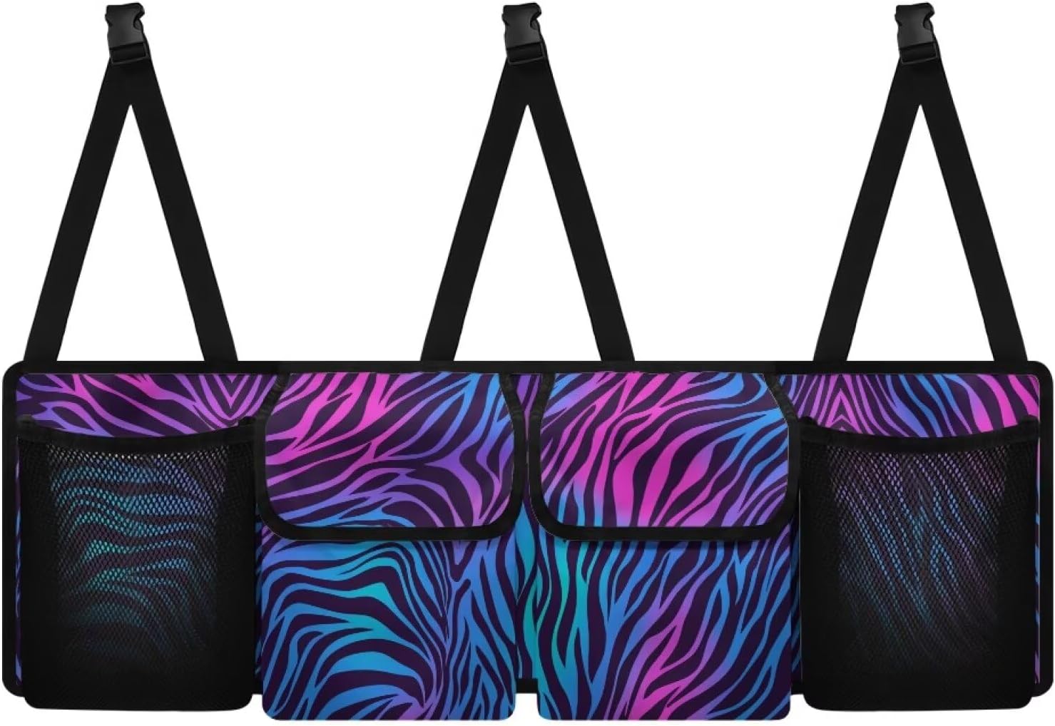 Dreaweet Purple and Blue Zebra Print Car Trunk Organizer for Sedan Collapsible Backseat Trunk Organizer Large Capacity Storage Bag with 4 Pocket,Car Organizers and Storage Trunk for SUV Truck Van