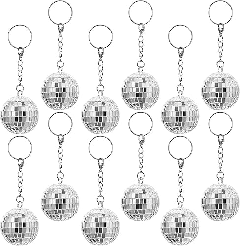 Llavero de bola de discoteca, llavero de discoteca de los años 70, bola de espejo, bola de disco plateada, accesorios de fiesta para Halloween,