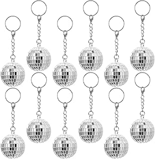 12Pcs Disco Ball Keychain Keyring 70s Disco Keychain Mirror Ball Keychain Small Silver Disco Ball Accessories Party Favor for 70s 80s Disco Party Supplies Halloween Christmas Party Decorations