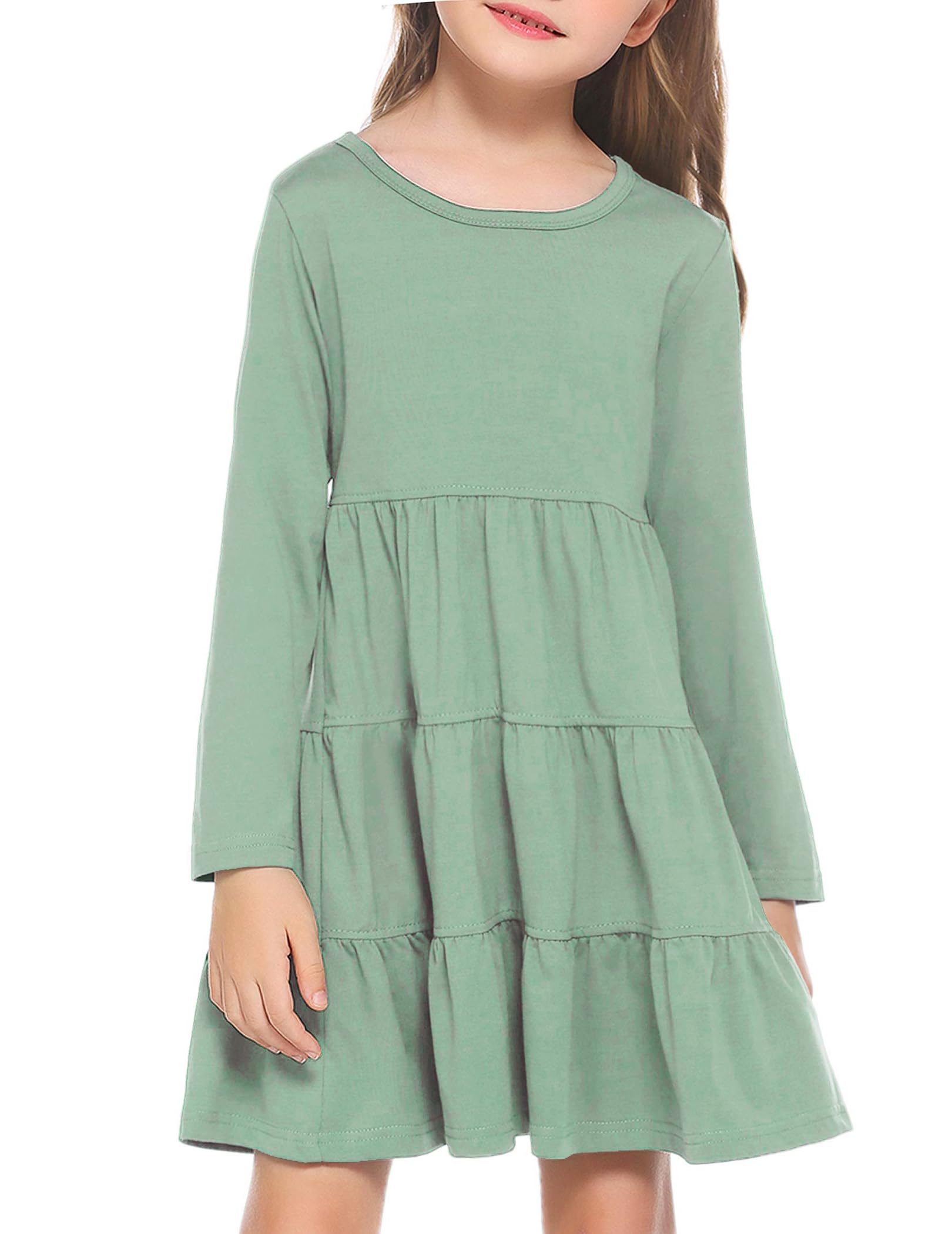 Arshiner Girl Long Sleeve Dress Tiered Ruffle Swing Tunic Shirt Dress