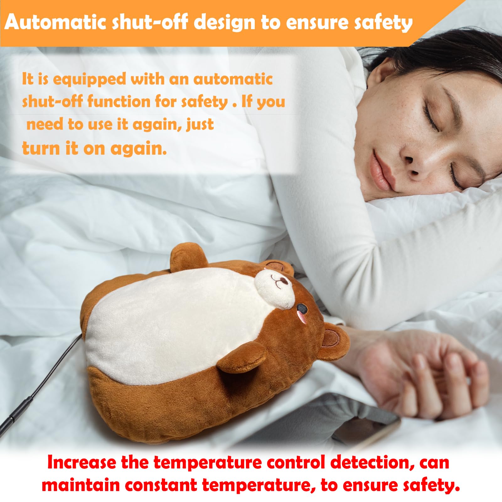 Bear - Almohadilla térmica eléctrica USB para calambres menstruales y alivio del dolor, bonita almohadilla de calor eléctrica USB de felpa para espalda, cuello, hombros, dolor menstrual, regalo