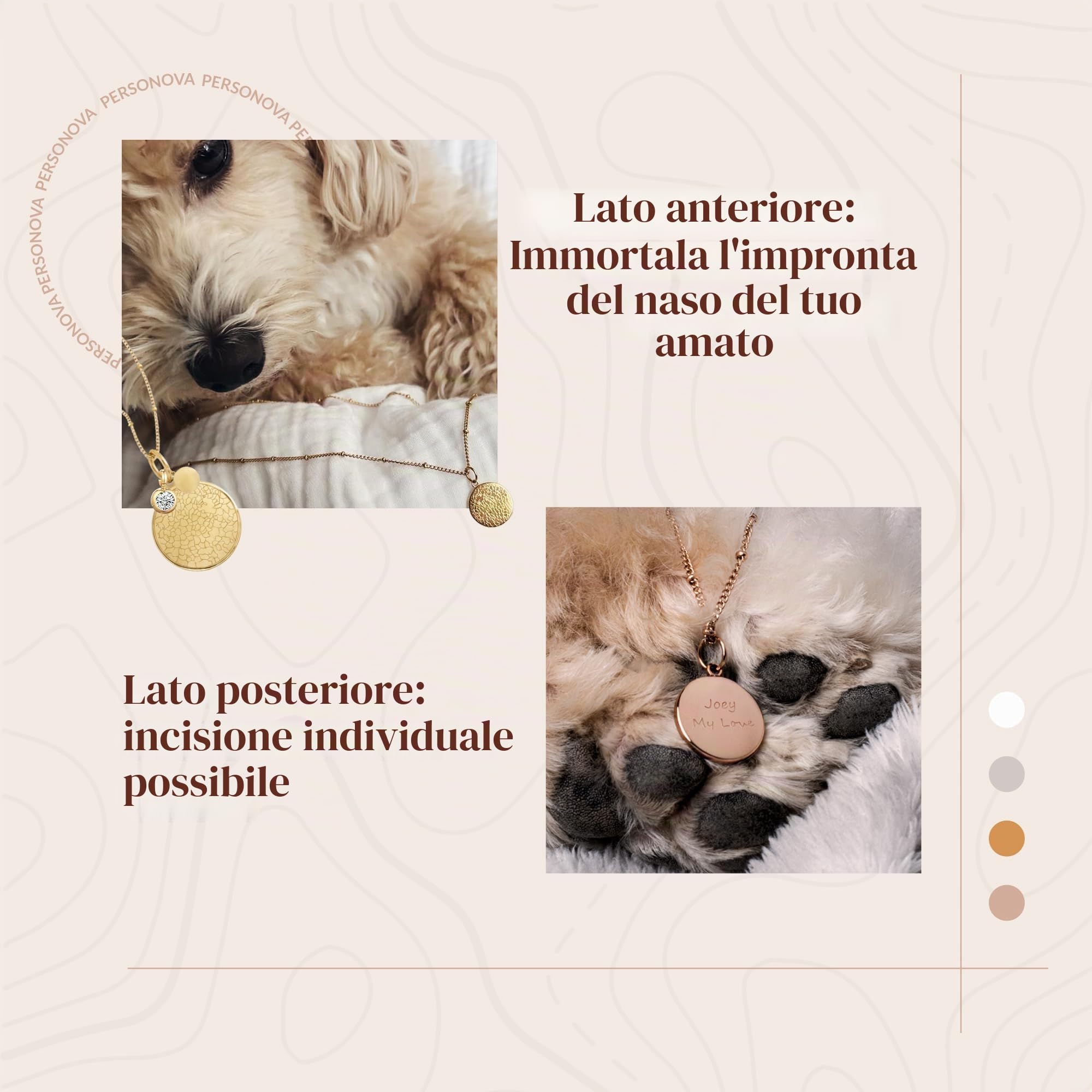 Collana Personalizzata con Impronta del Naso di Cane o Gatto – Collana Memoriale con Incisione – Ciondolo con Impronta del Naso dell'Animale Domestico con Nome – Ricordo con Lettere e Pietra di