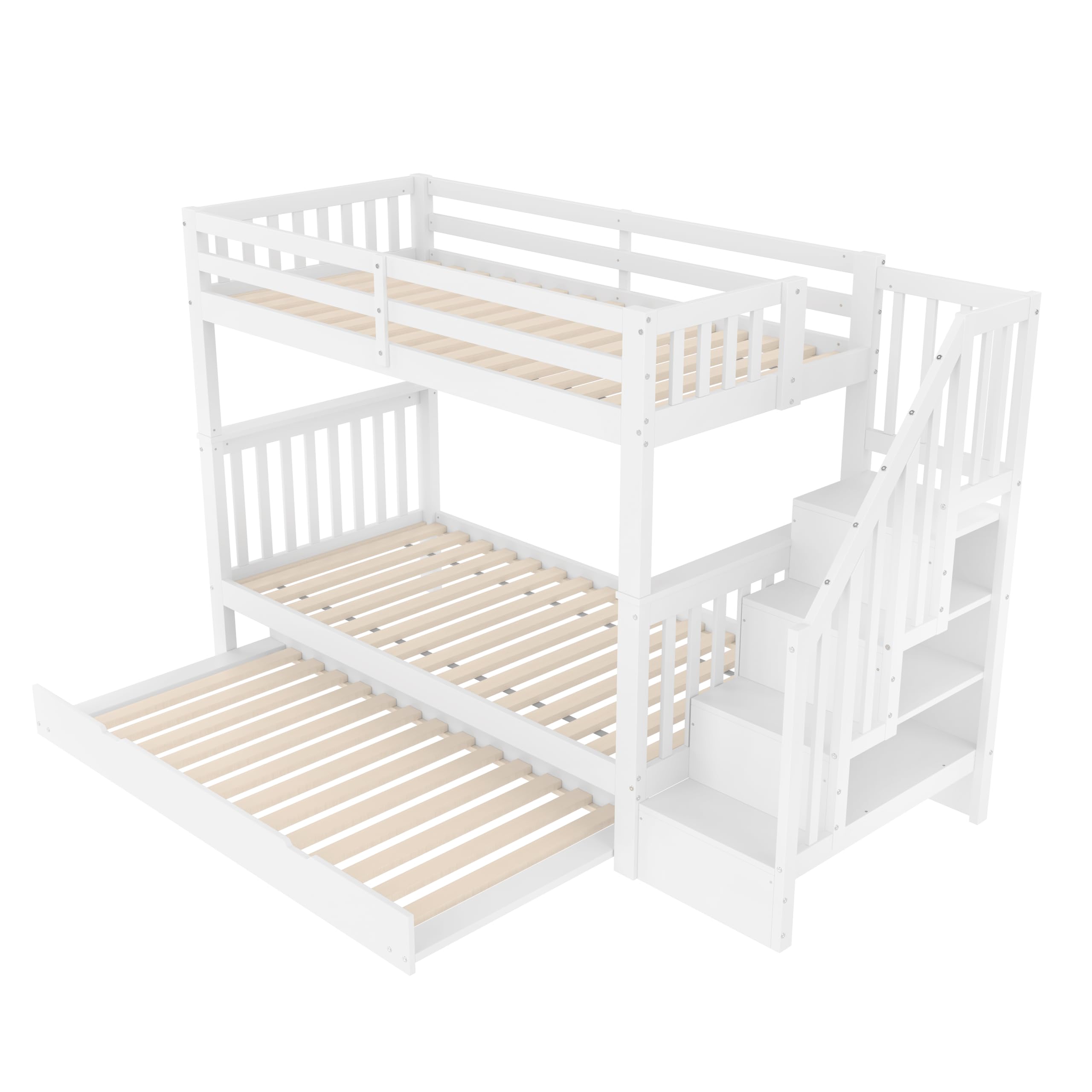 Idemon Letto a castello 90 * 200 cm, con struttura a scaletta, con rete estraibile, spondine alte, per bambini e ragazzi, certificato secondo EN747-1, scala intercambiabile a sinistra e destra, bianco