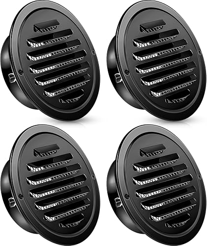 Zonon Paquete de 4 rejillas de ventilación redondas negras de 6 pulgadas para secadora de acero inoxidable con pantalla de malla para el hogar,