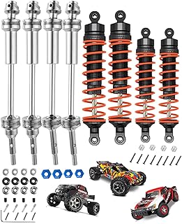 RCMYou RC Upgrades Part for 1/10 Slash 4x4 VXL,Rustler 4X4 VXL,Stampede 4X4 VXL,Hoss 4X4 VXL,Stainless Steel Drive Shaft CVD Silver,Aluminum Big Bore RC Shock Absorber Black