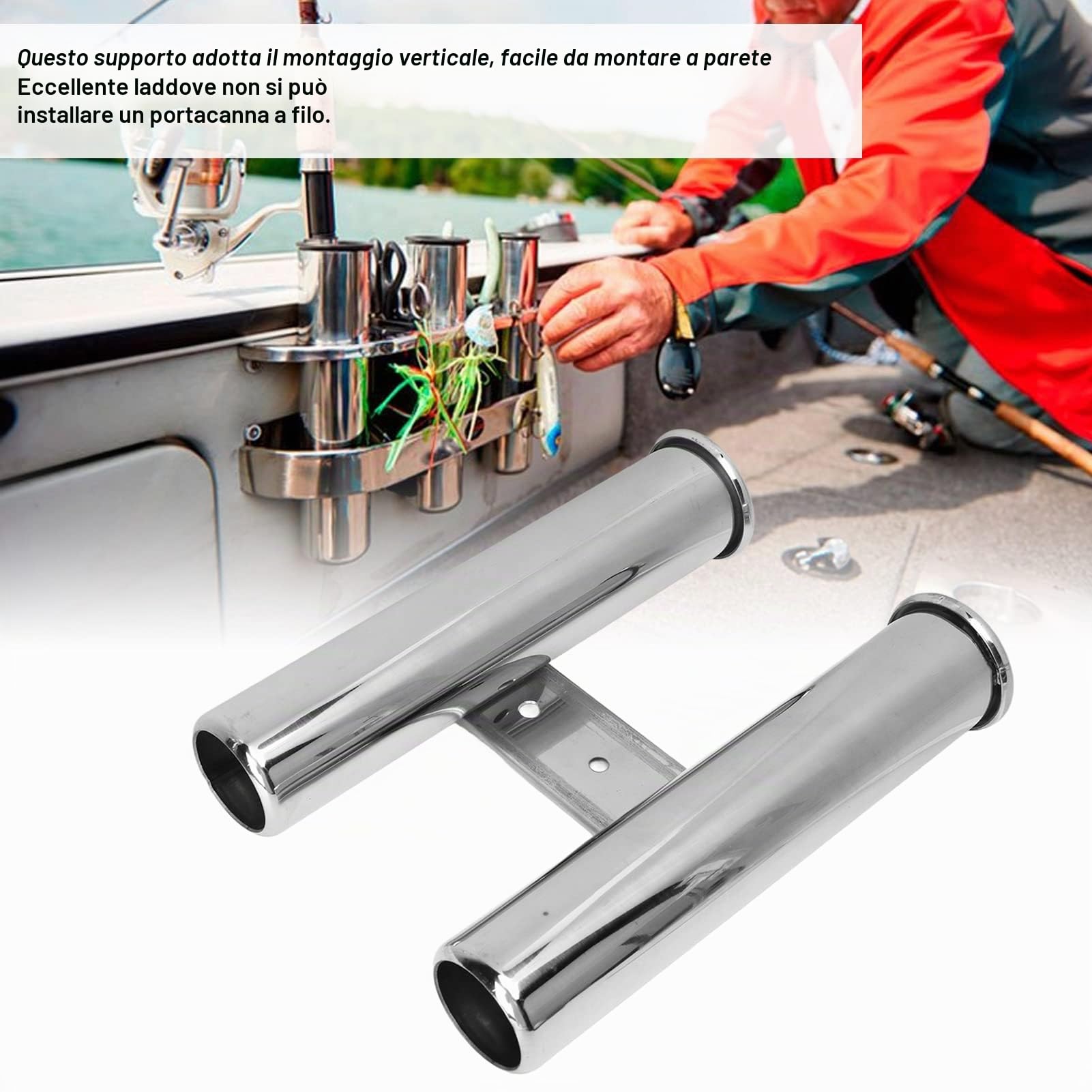 Tubo Porta Canna da Pesca, Tubo Porta Canna a 2 Collegamenti Porta Canna da Pesca in Acciaio Inossidabile Tubo Facile da Installare Per Barca RV Yacht 42 Mm Dia