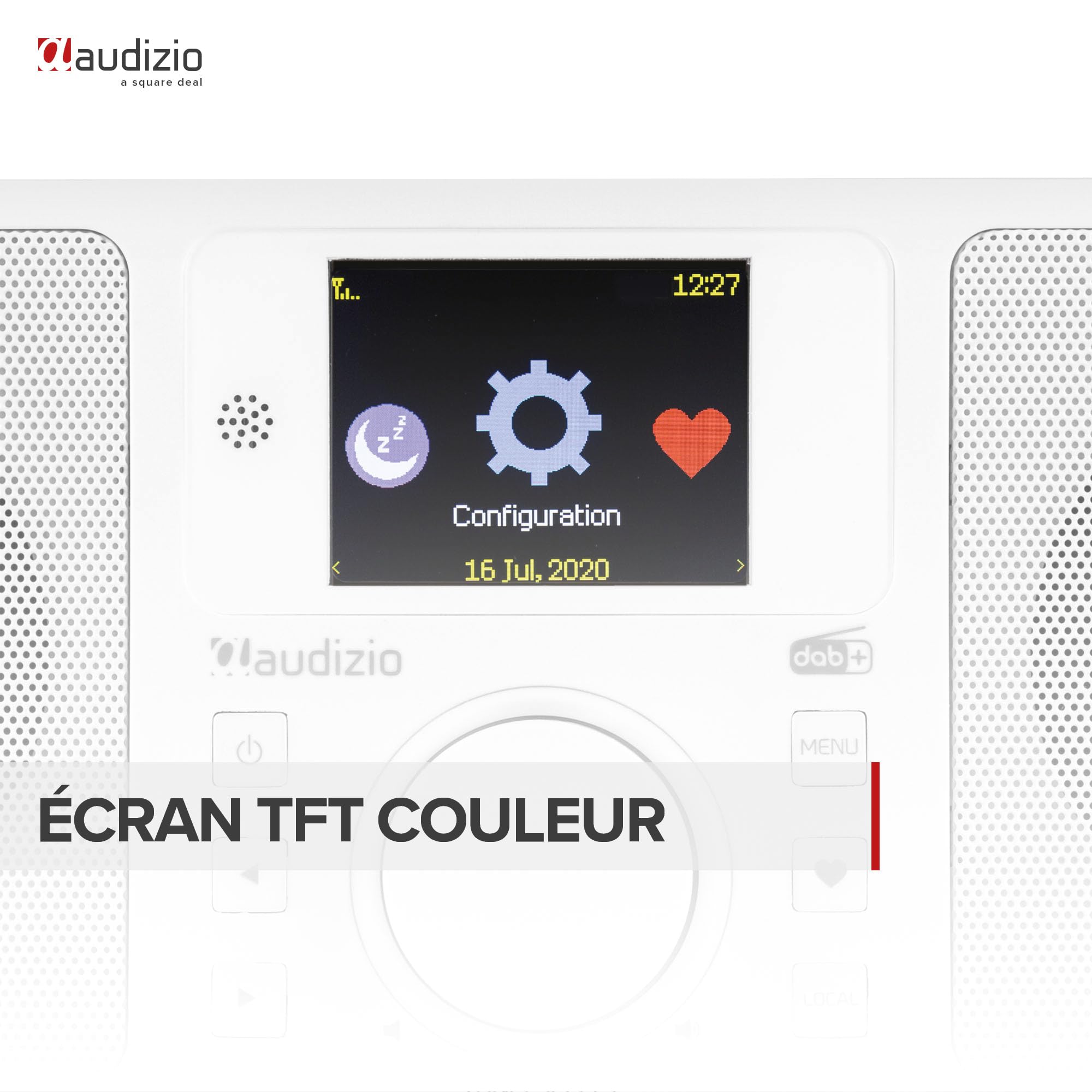 Audizio Rome - Radio Internet WiFi Stéréo Dab+ - Blanc, Récepteur Bluetooth, Écran de Couleur, Fonction Horloge et Timer, Télécommande Incluse, Idéal en Maison et Bureau