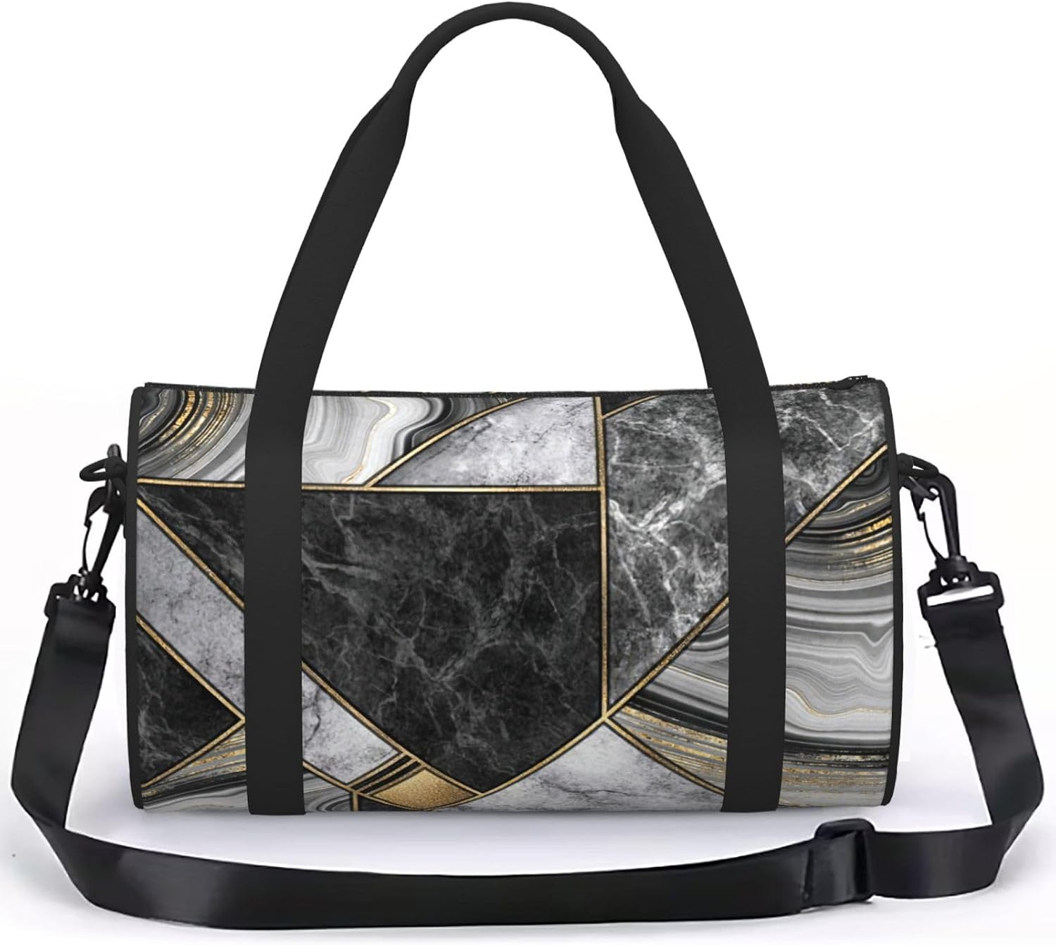Black Marble Texture Gold Print Sports Tote Bag Lightweight Water-Resistant Gym Backpack Travel Supplies