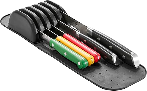 Madesmart Tapete clásico de almacenamiento para cuchillos pequeños de 5 ranuras para cajones, bloque de cuchillos de cocina de agarre suave, carbono