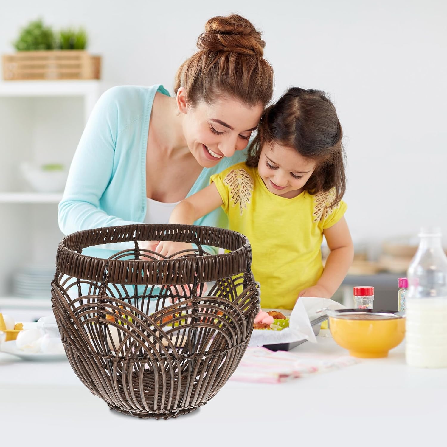 VICASKY Woven Storage Basket for Home Use, Decorative Rattan Container with Hollow Weave, Small Snack and Vegetable Organizer, Brown Pp Material, 26x15x25cm Shelf Storage Bin