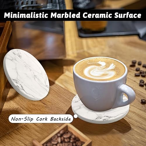 Miniatura 4 de AEE FIRSONE Juego de 4 posavasos con soporte, posavasos de cerámica absorbente para mesa de comedor, juego de posavasos redondos de 4 pulgadas para