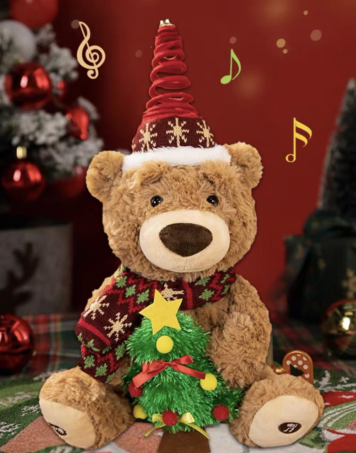 LANGXUN Christmas Teddy Bear Plush Toy with Singing & Voice Recording for Kids Adults Christmas Decorations, Birthday Gifts for Boys and Girls, Premium Plush Toy for Ages 1& Up Baby Toddlers, 15.5”