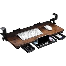 Keyboard Tray Under Desk with Drawer,26.77" X 11.81"Large Size Keyboard Tray with C Clamp-on Mount, Easy to Install, for Home Office Mahogany