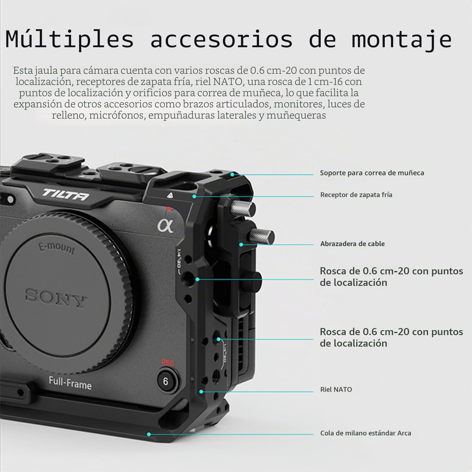 Tilta FX3 FX30 Cage, Jaula de la cámara completa compatible con Sony FX30 FX3 con HDMI Cable Clamp NATO Rail 1/4"-20 3/8"-16 Roscas con pasadores de localización - Negro TA-T16-FCC-B
