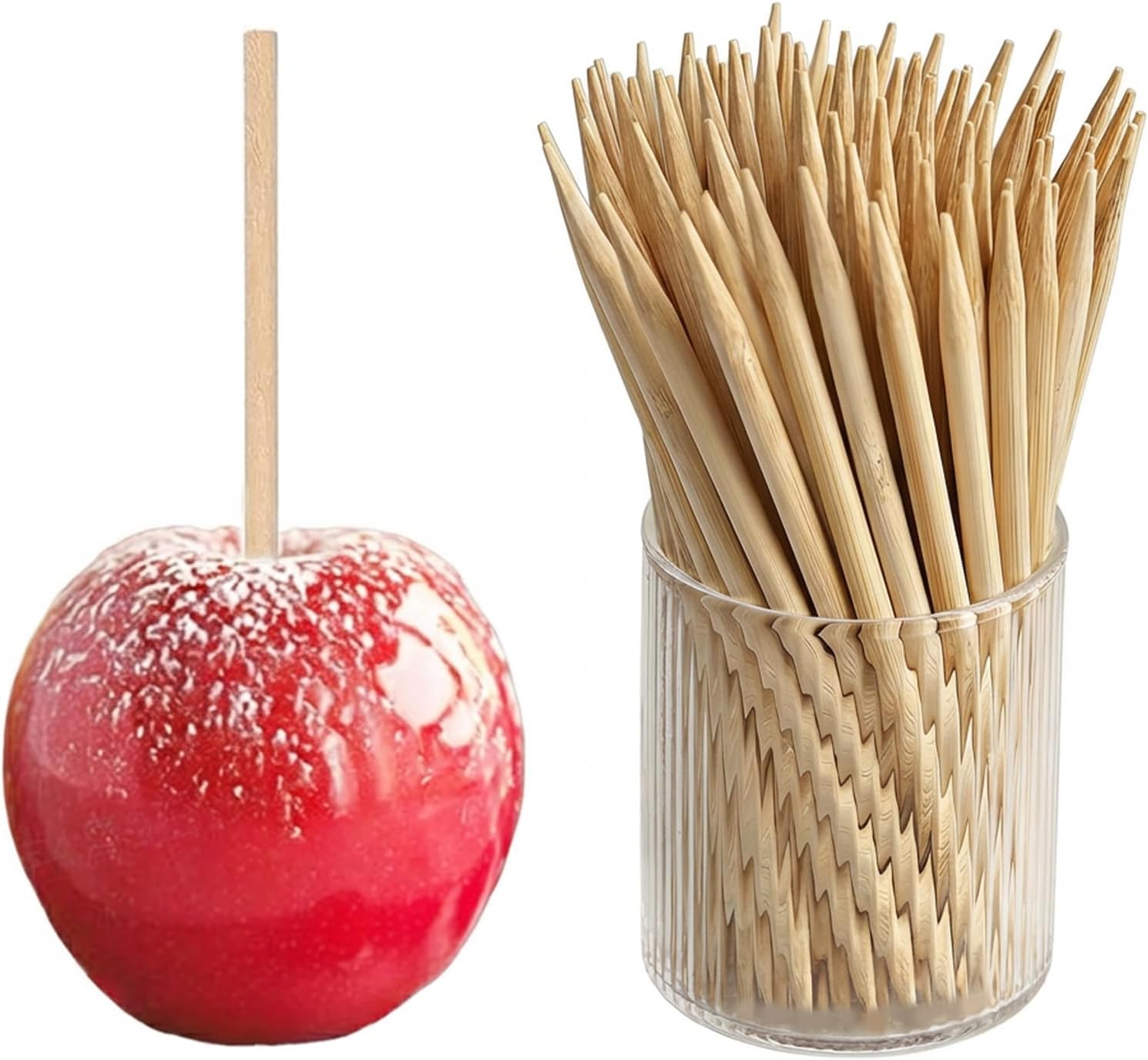 HANSGO 100PCS Candy Apple Sticks, 6 mm 5.25 inch Bamboo Skewers for Caramel Apple Cotton Candy Sticks Lollipop BBQ Corn Dog, Fall Harvest Festivals Party Favor