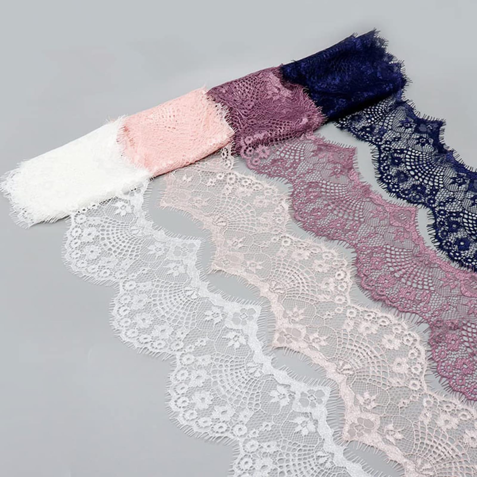 12 Yards 4 Colors 9.5cm Wide Eyelash Lace Trim, Vintage Floral Lace Fabric Wavy Fringe Trim for Bridal Wedding Decoration Dress Ornament DIY Sewing Crafts Gift Wrapping
