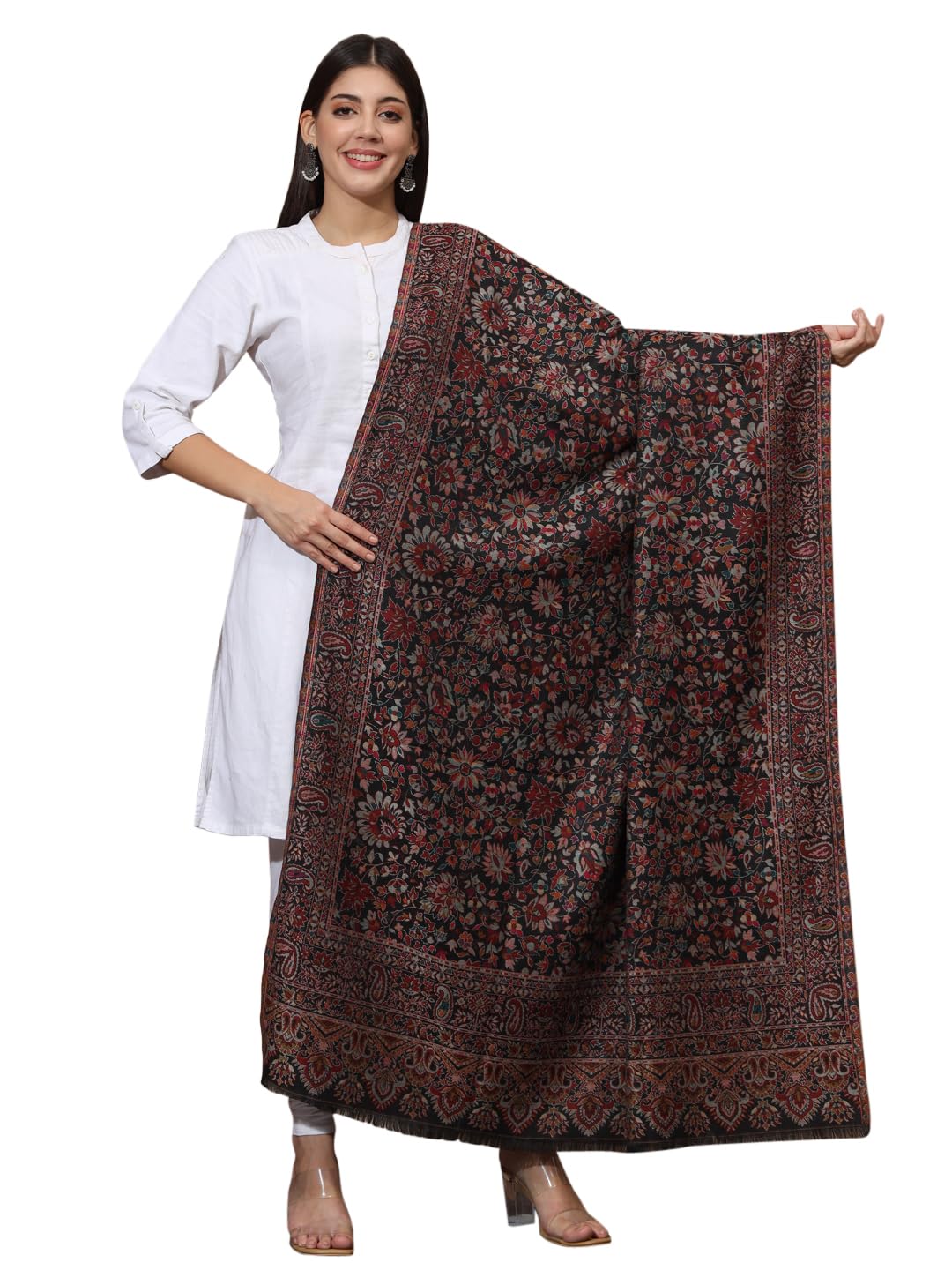 Châle Cachemire Kani Indien - 71.1x203.2cm - Laine Poly Pour Mariage, Soirée - Lavage Main