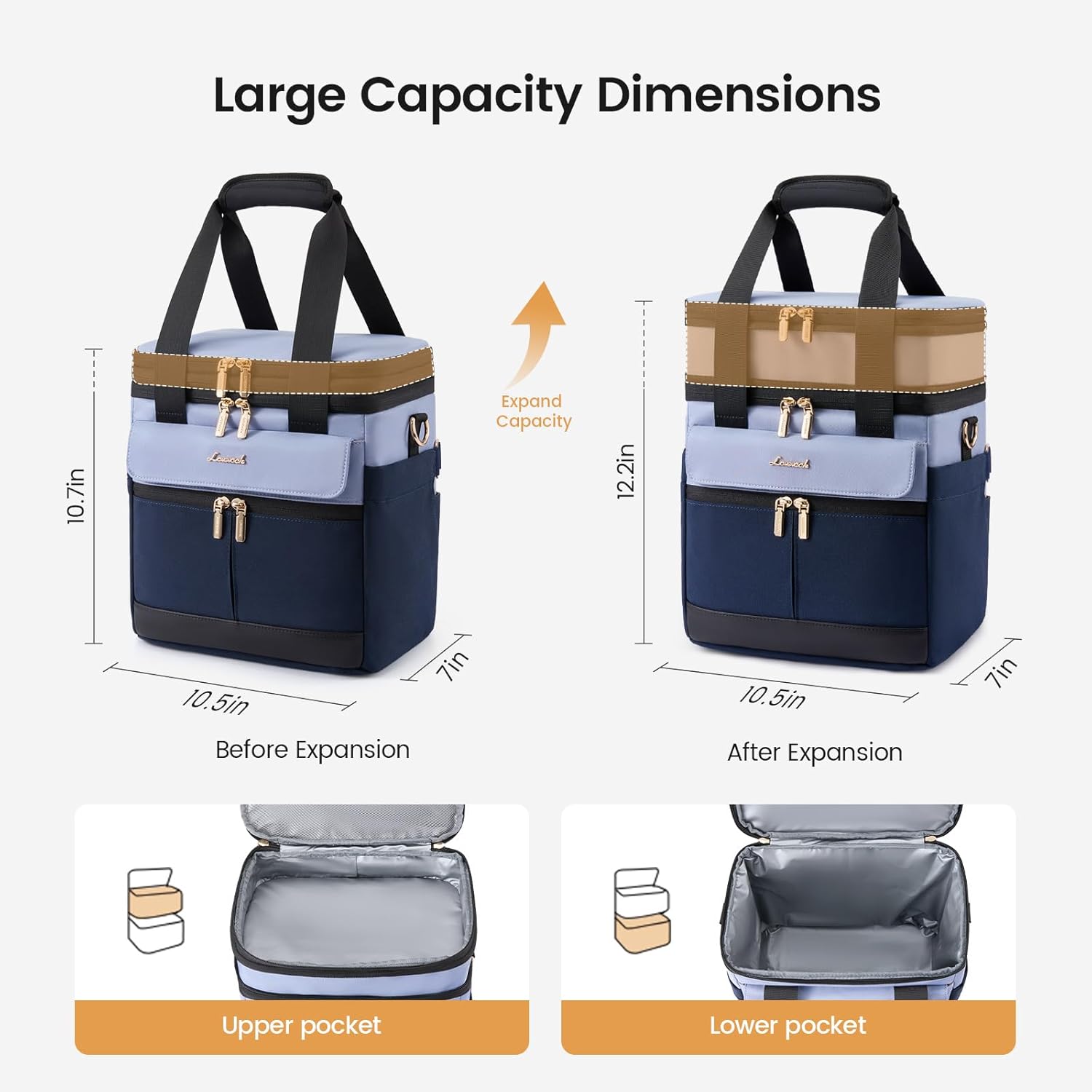 LOVEVOOK Insulated Lunch Bag Women Men,Expandable Double Deck Lunch Box for Women With Large Cup Holder,Leakproof Cooler Bag For Adult Lunch Tote Bag Work Picnic Beach with Adjustable Shoulder Strap