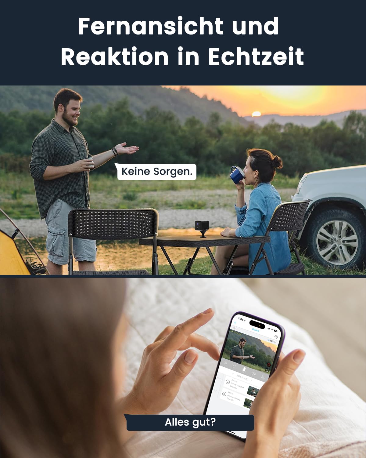 Bextgoo 4G LTE Überwachungskamera mit SIM Karte, Mini Kamera ohne WLAN | mit Akku 5200mAh, HD Tragbare Mini Kamera Kabellos, 160° Blickwinkel, KI-Erkennung, Nachtsicht, für Auto, Camping & Reise
