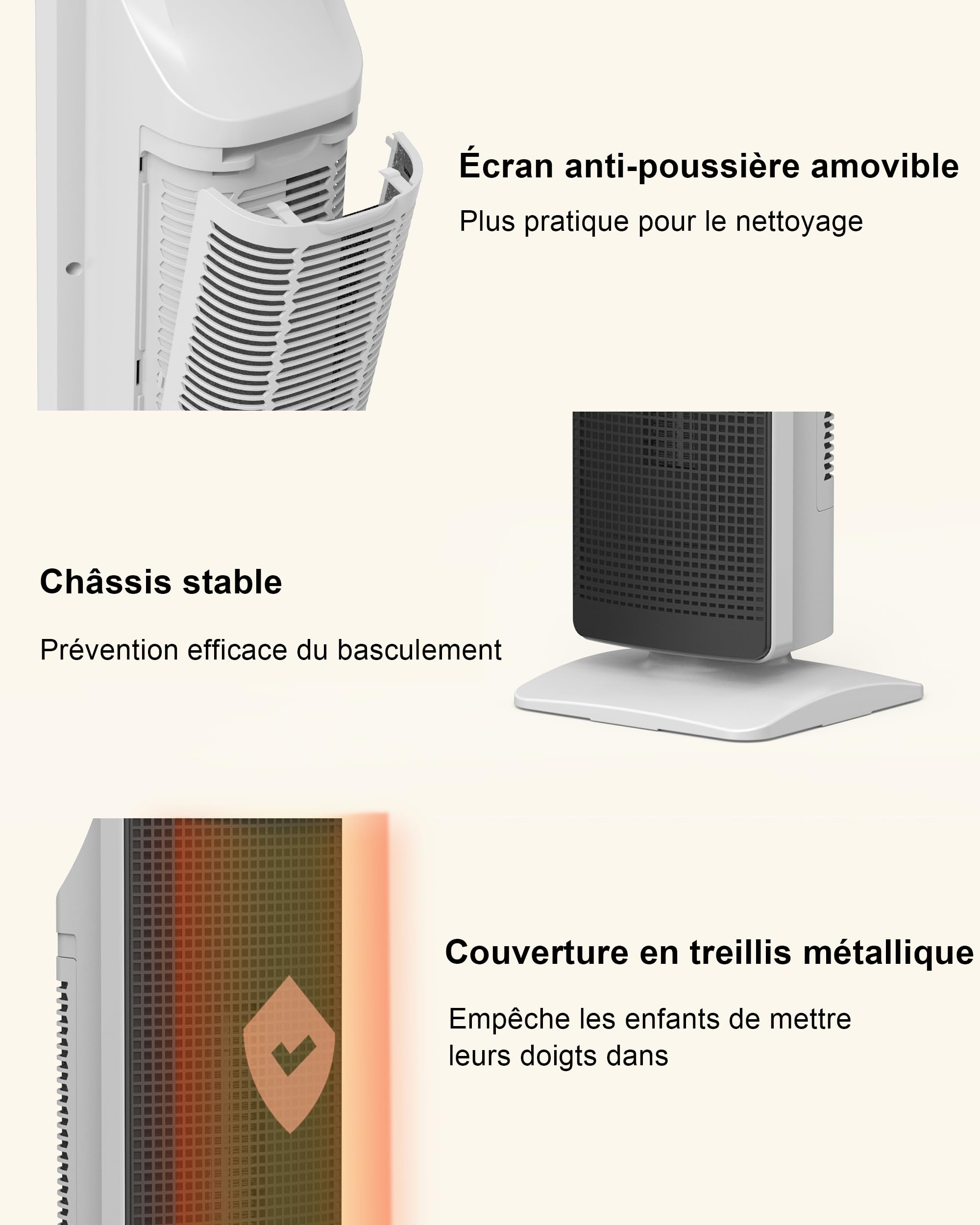 Chauffage d'appoint de Grande Pièce de 65cm, Radiateur Electrique de 2000W, Chauffage Soufflant en Céramique PTC économique et économe en énergie, Chauffage Electrique,Intérieur, Maison, Bureau (Noir)