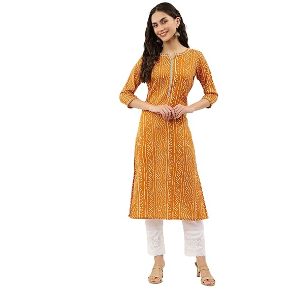Yellow Kurtas for Women | Womens Kurta Kurti | Cotton Blend Kurti Kurta for Womens | Best Kurtas for Women