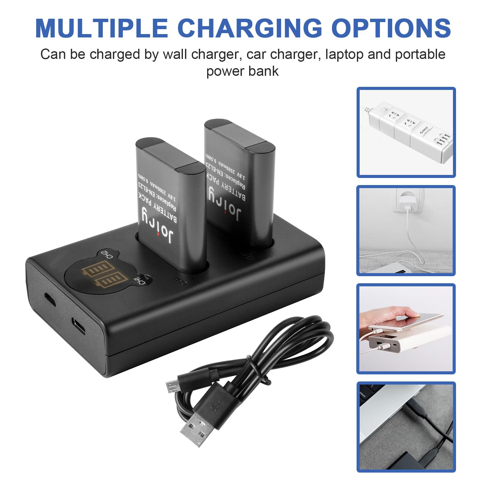 2 Batterie EN-EL5 Compatibili Nikon - 1600mAh, Con Caricatore USB, Per Coolpix P530/P100/P90 - Foto 5