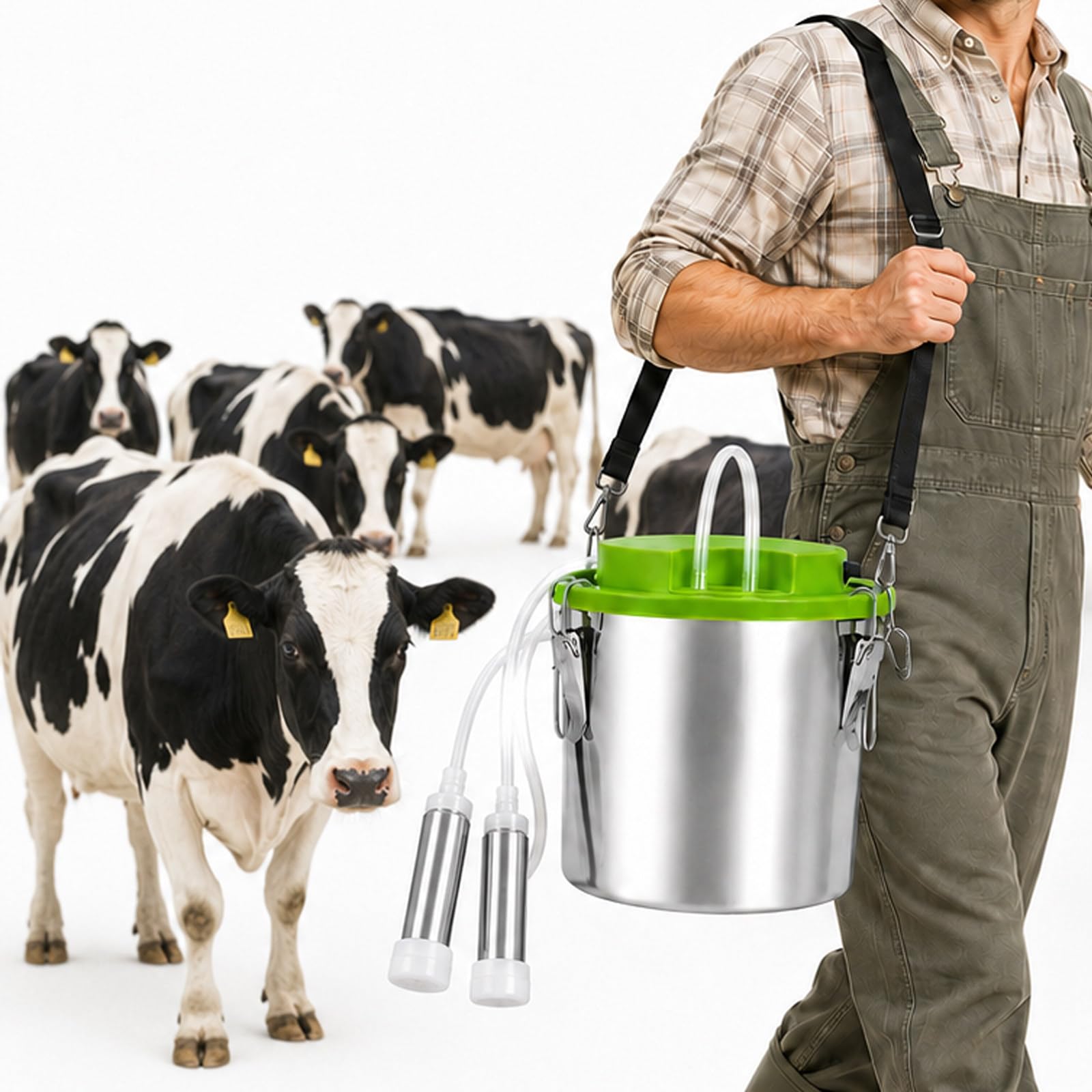 moupeaktain Goat Milker, 12L Milking Machine for Cows and Goats, Portable Electric Milker with 5200 mah Battery, Gentle Hand-Milking Pulsation, Automatic Stop and Stainless Steel Pail Cow