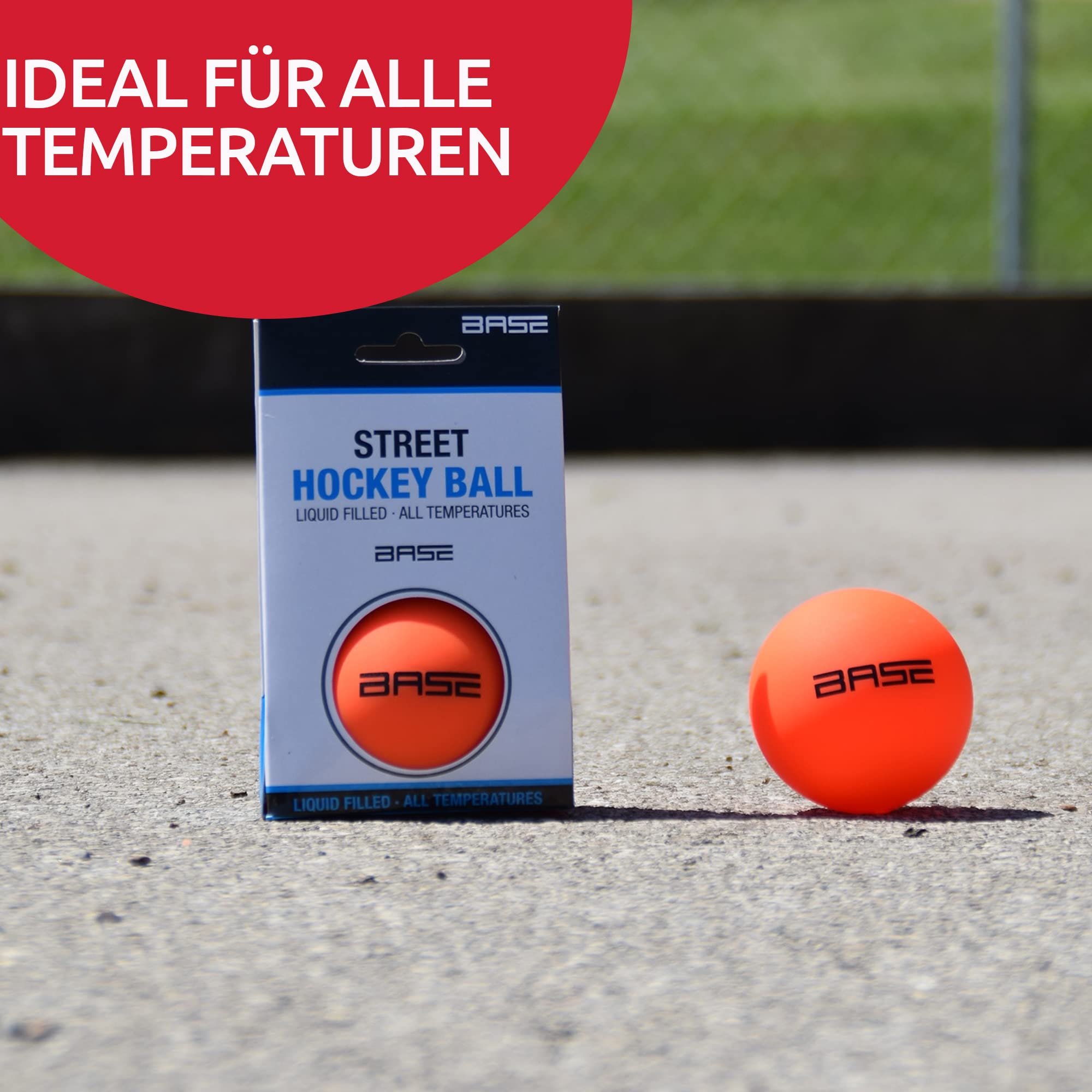 Base Street Hockey Ball - Liquid Filled I No-Bounce-Technologie I Für alle Temperaturen I Inline- und Street Hockey I Orange (Packung mit 2)
