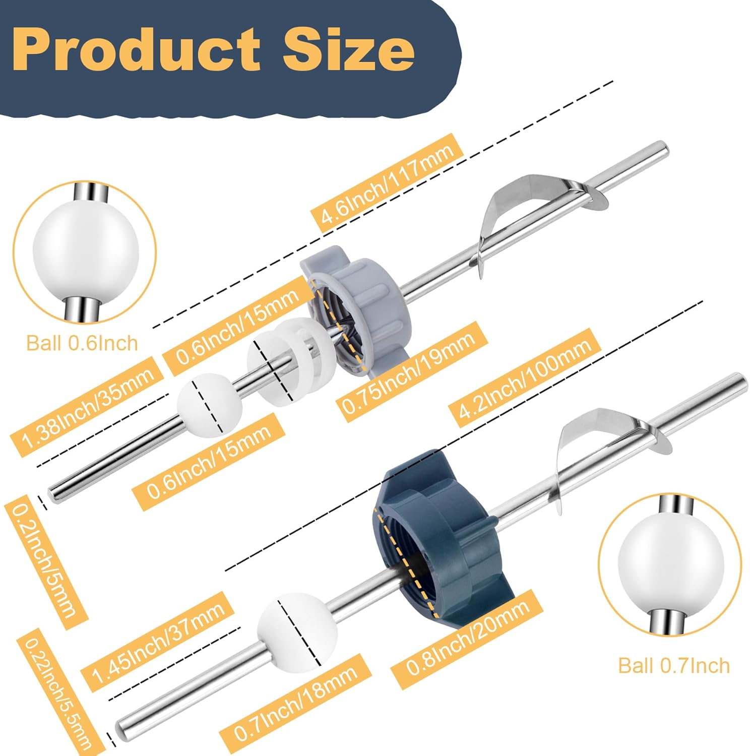 2 Pack Lavatory Pop Up Center Piece Assembly,Sink Ball/Pivot Rod Replacement Parts Bathroom Sink Drain Repair Kit Fits Most Popular Brands,Replacement for PS2673,18MM&15MM Ball, Chrome
