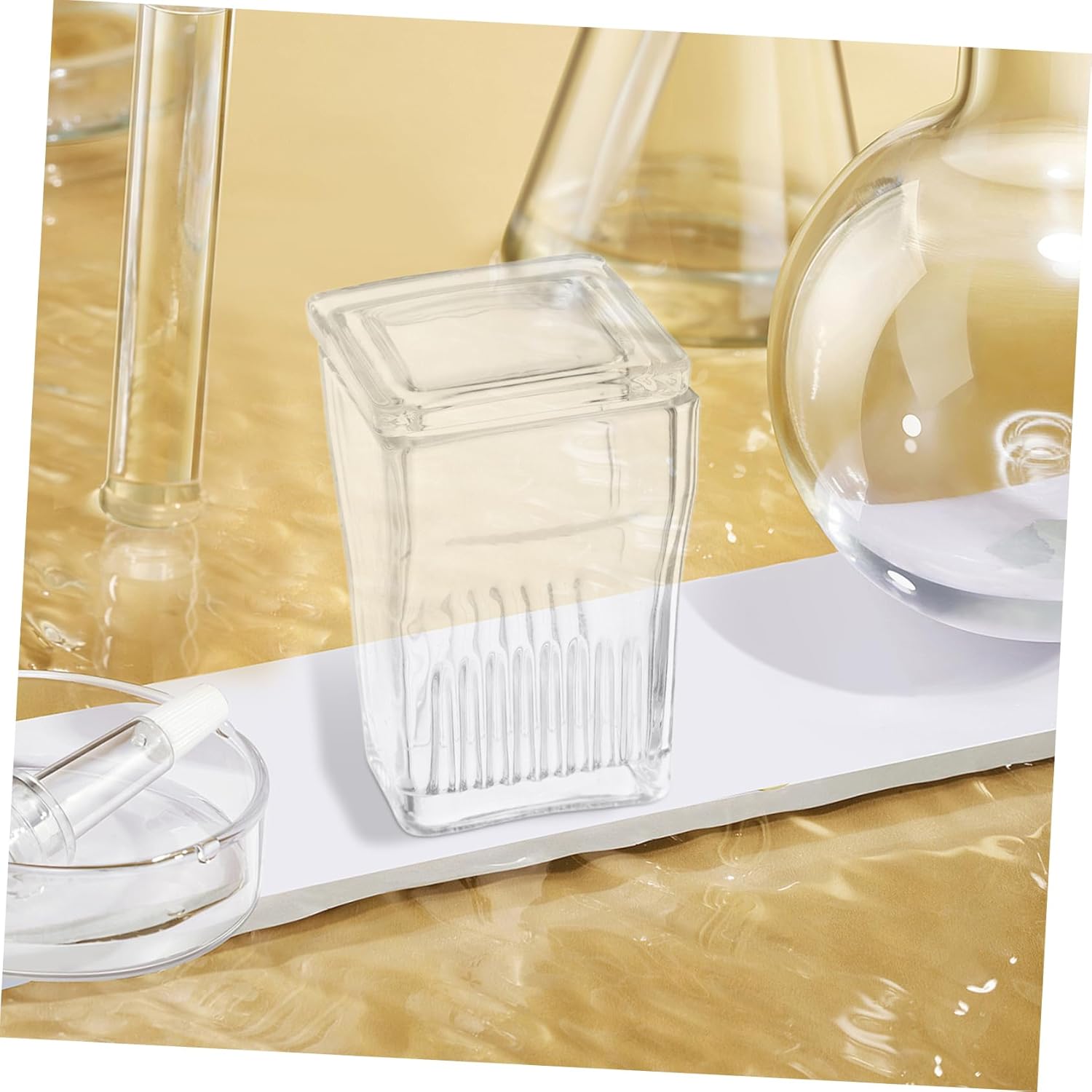 MAGICLULU High Transparency Glass Staining Jar Set 2pcs Vertical Slide Staining Rack with Lid for 9 Microscope Slides Laboratory Glassware for Scientific Experiments