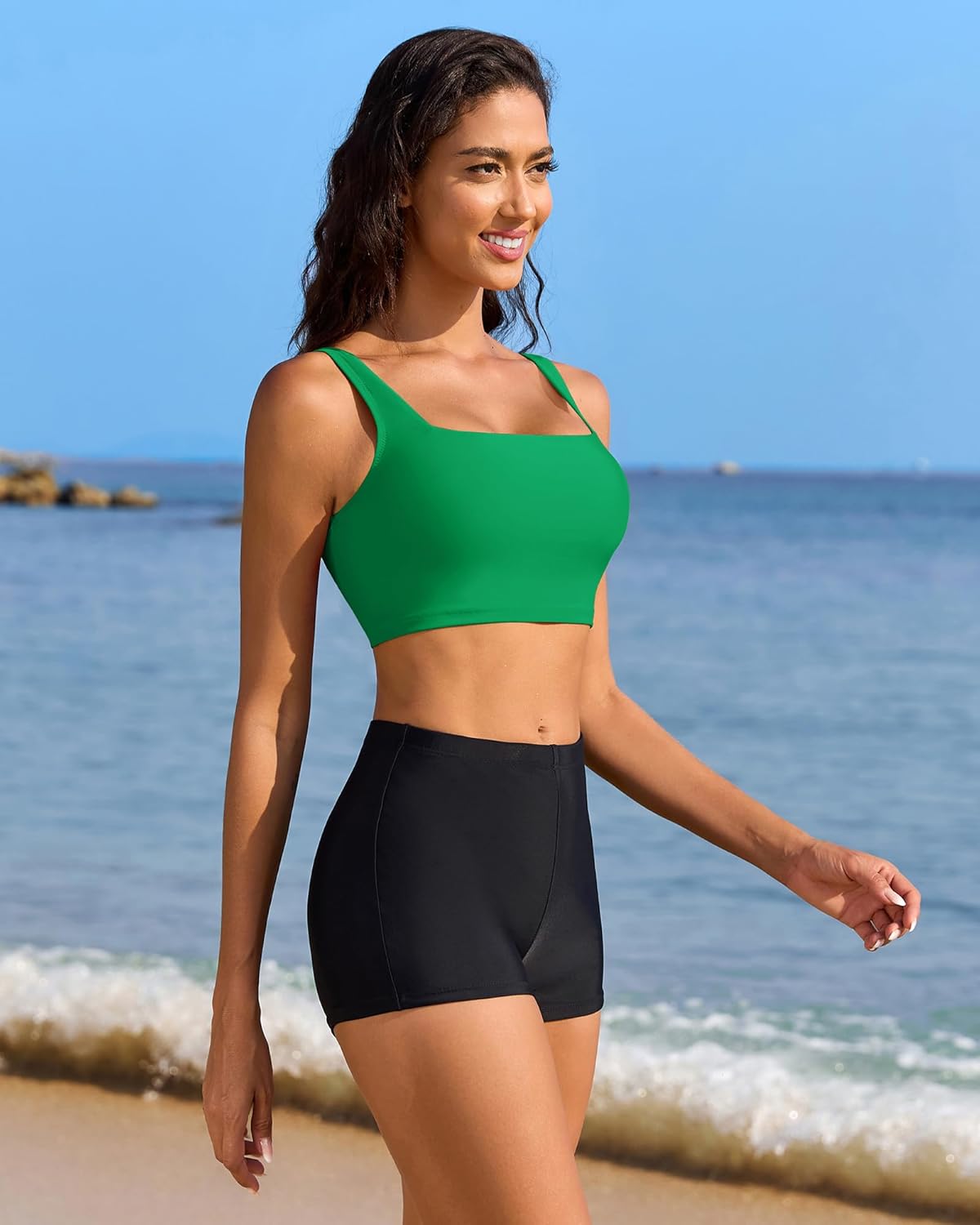 beautyin Women's Bikini Top Square Neck Swim Top Quick Dry UPF 50+ Padded Bathing Suit - Image 5