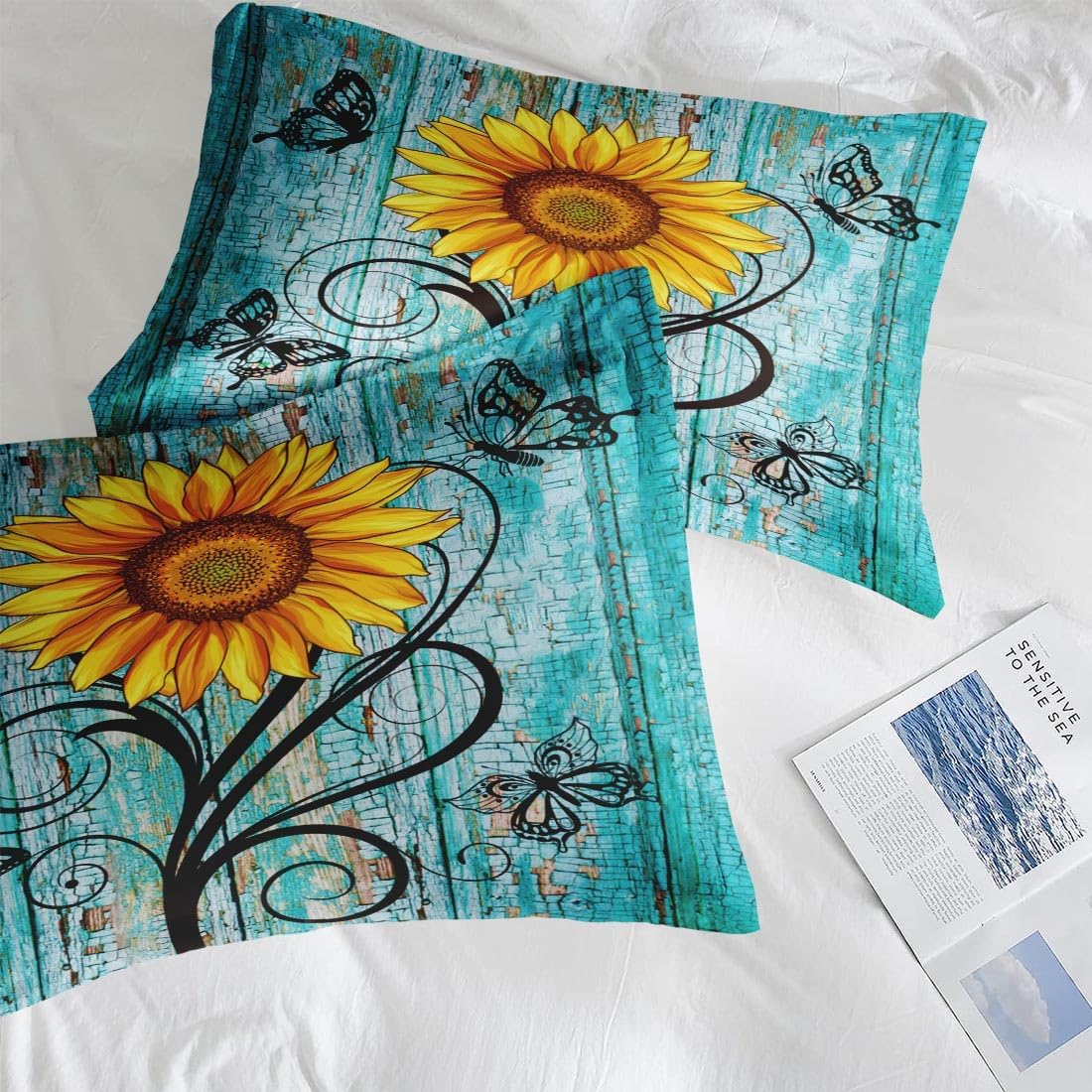 Pamnest King Comforter Set, 3 Pieces Rustic Sunflower Bedding, All Season