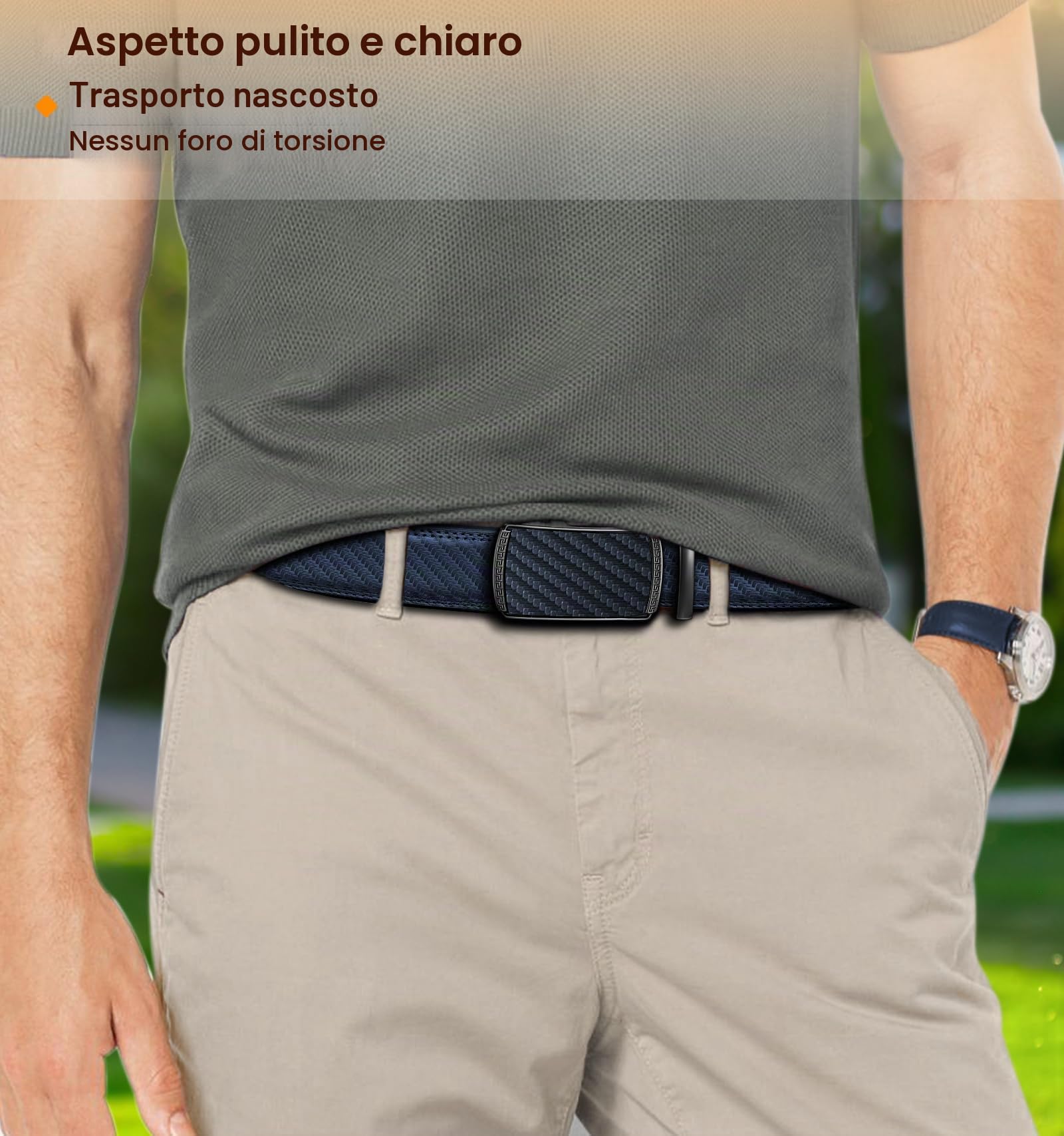 KEMISANT Cintura Uomo 2 Pezzi, Cintura Uomo Pelle Cricchetto Automatica Fibbia 35mm,Trim Regolabile per Adattars