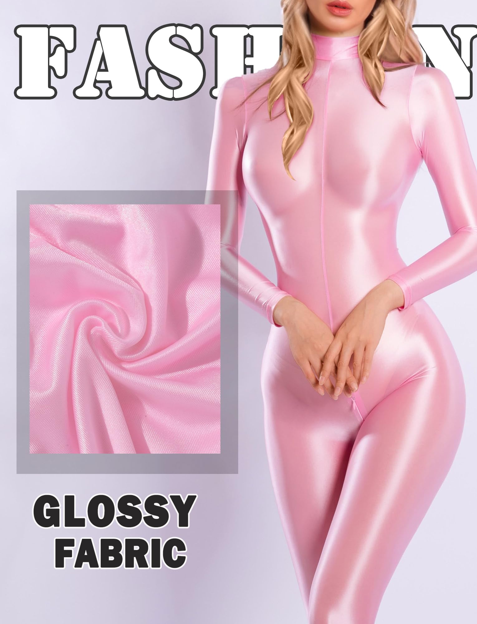 SEAUR Body de manga larga transparente con cremallera para mujer