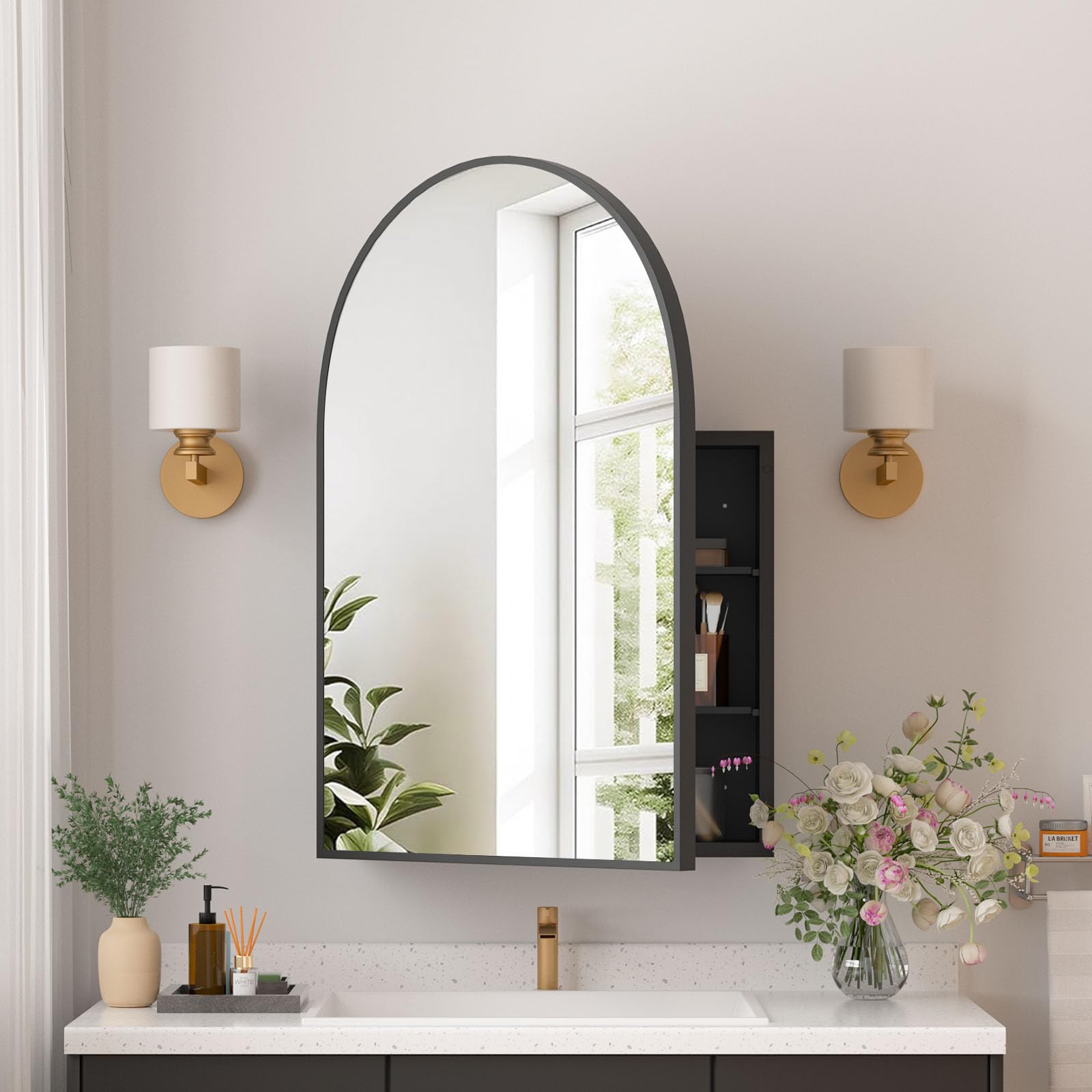 Photo 1 of YTSMIR Arched Medicine Cabinet Black 20x30 Inch