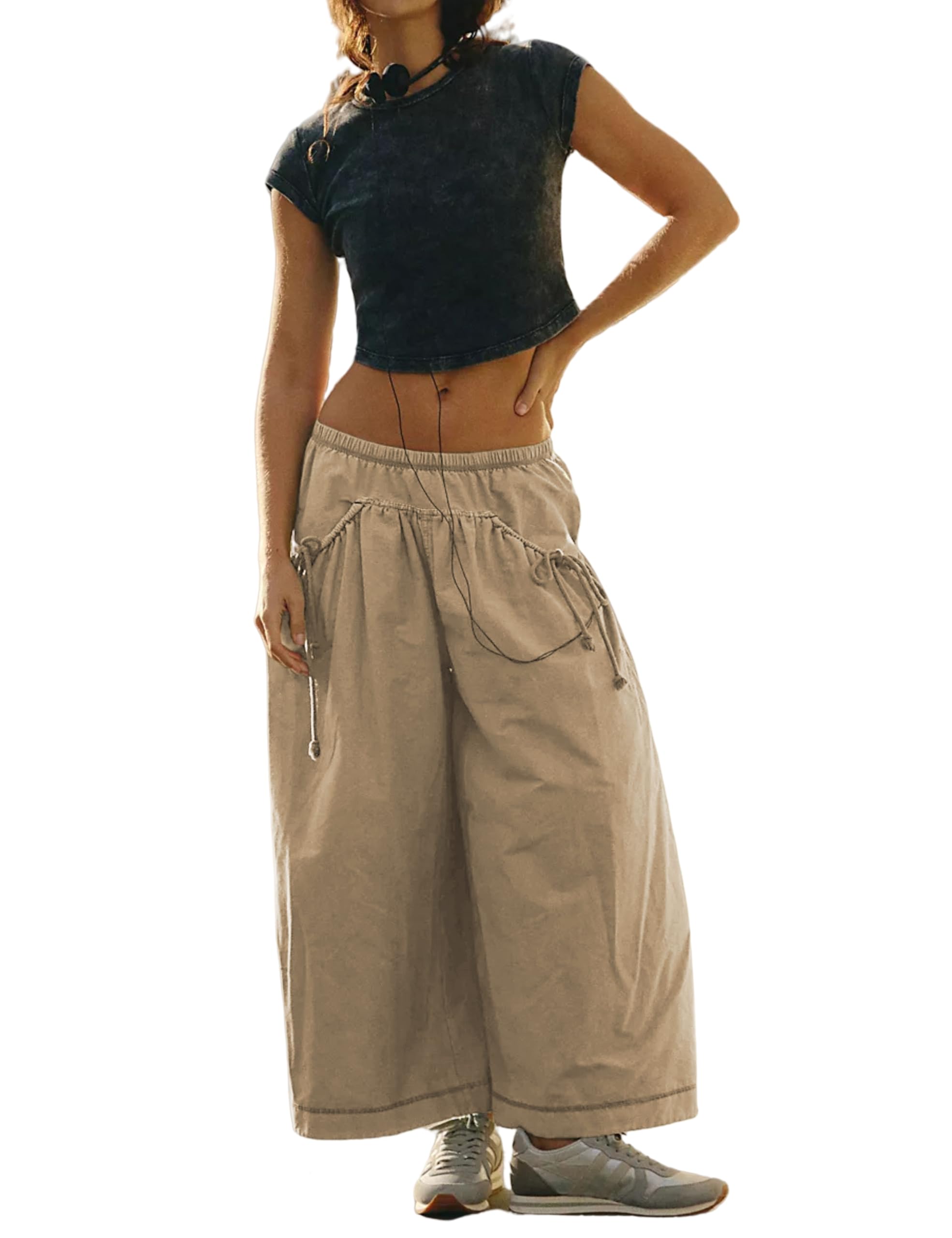 Womens Wide Leg Pants Comfy High Waisted Casual Loose Lounge Pants with Pockets
