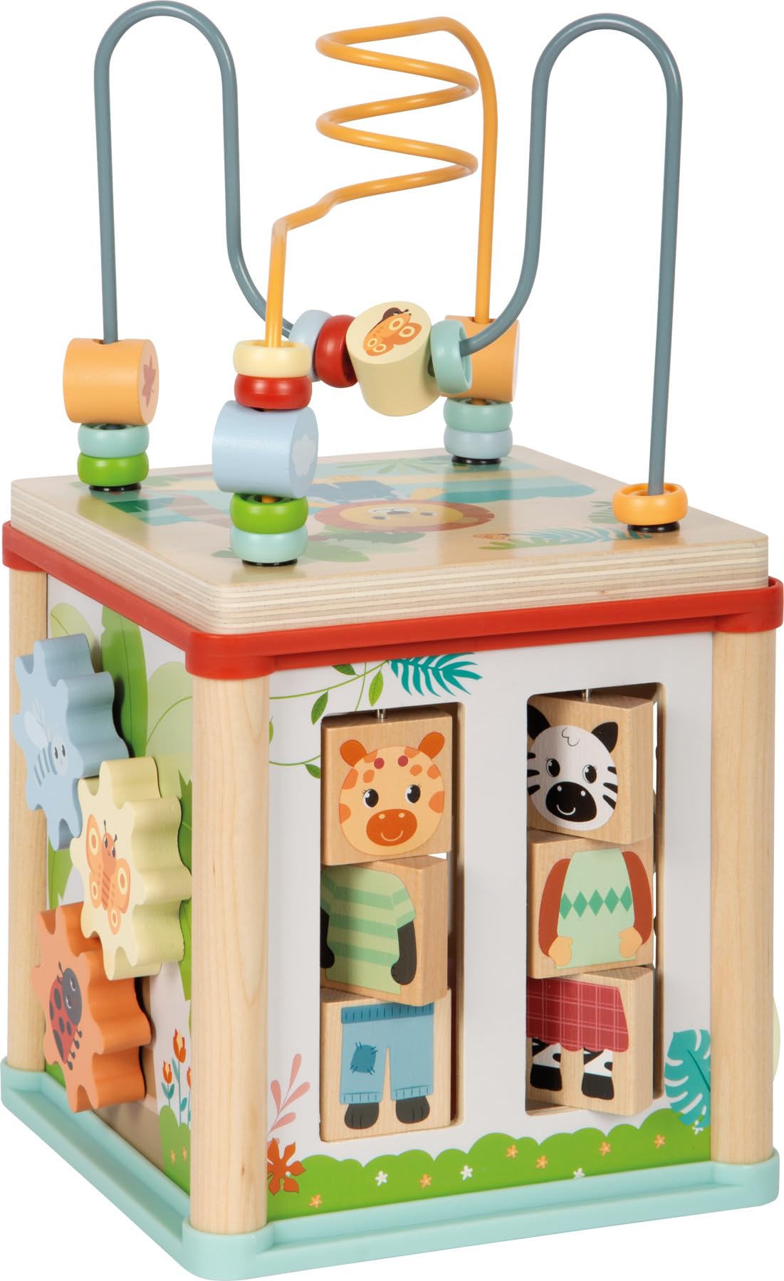 Small Foot Dado motricità Jungle Friends in Legno FSC® 100% Certificato, Dado Activity salvaspazio con 5 superfici di Gioco, Gioco didattico per Bambini da 1 Anno, 12765