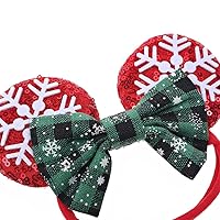 Vista 4 de Diadema de nailon con orejas de ratón de Navidad con lazo de lentejuelas banda elástica suave roja para el cabello diadema de disfraz para niñas