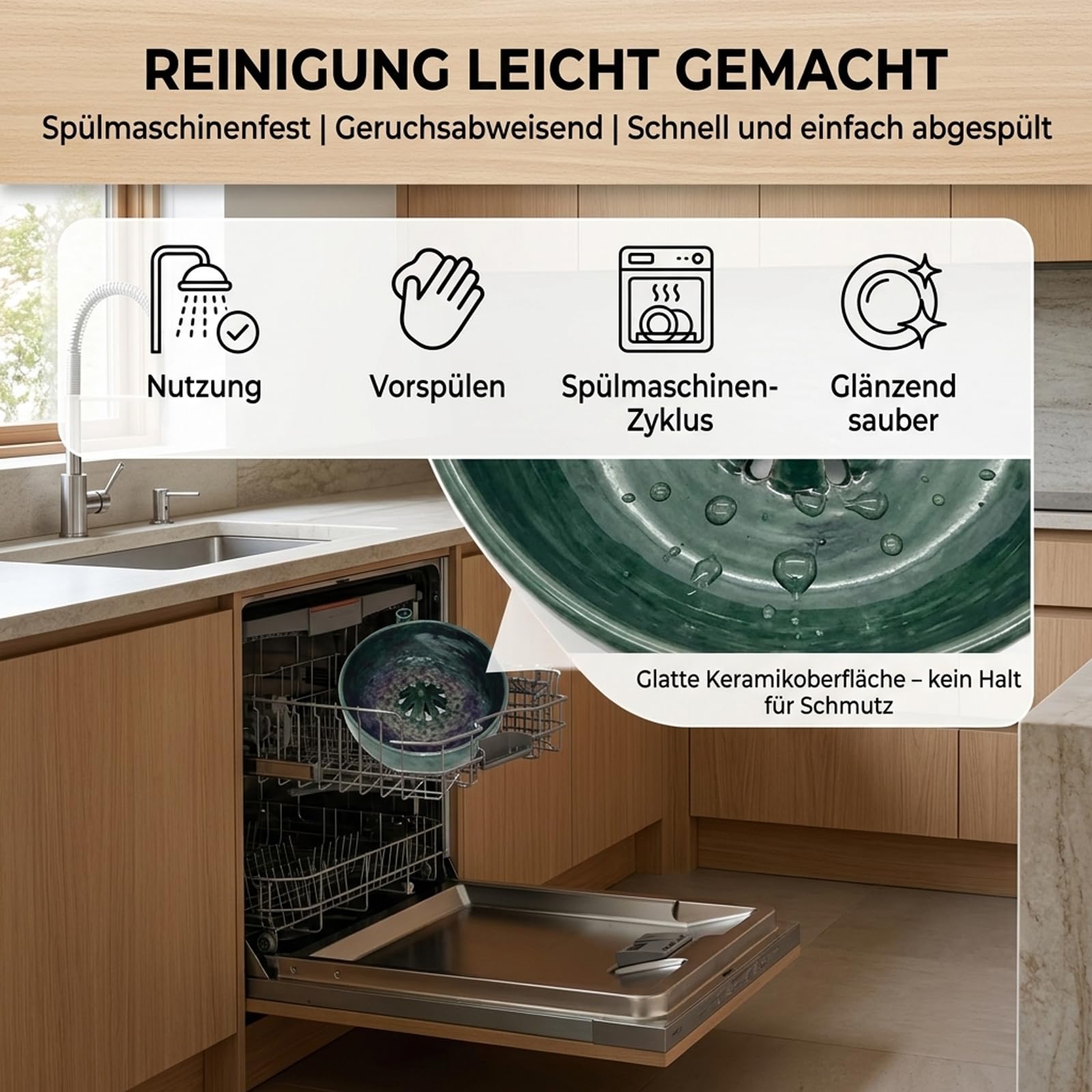 Beeren WaschschüSsel Keramik, SpüLmaschinenfest, Leicht & Praktisch für Küche, Camping mit Fruchtgabel ，A – Dunkelblau