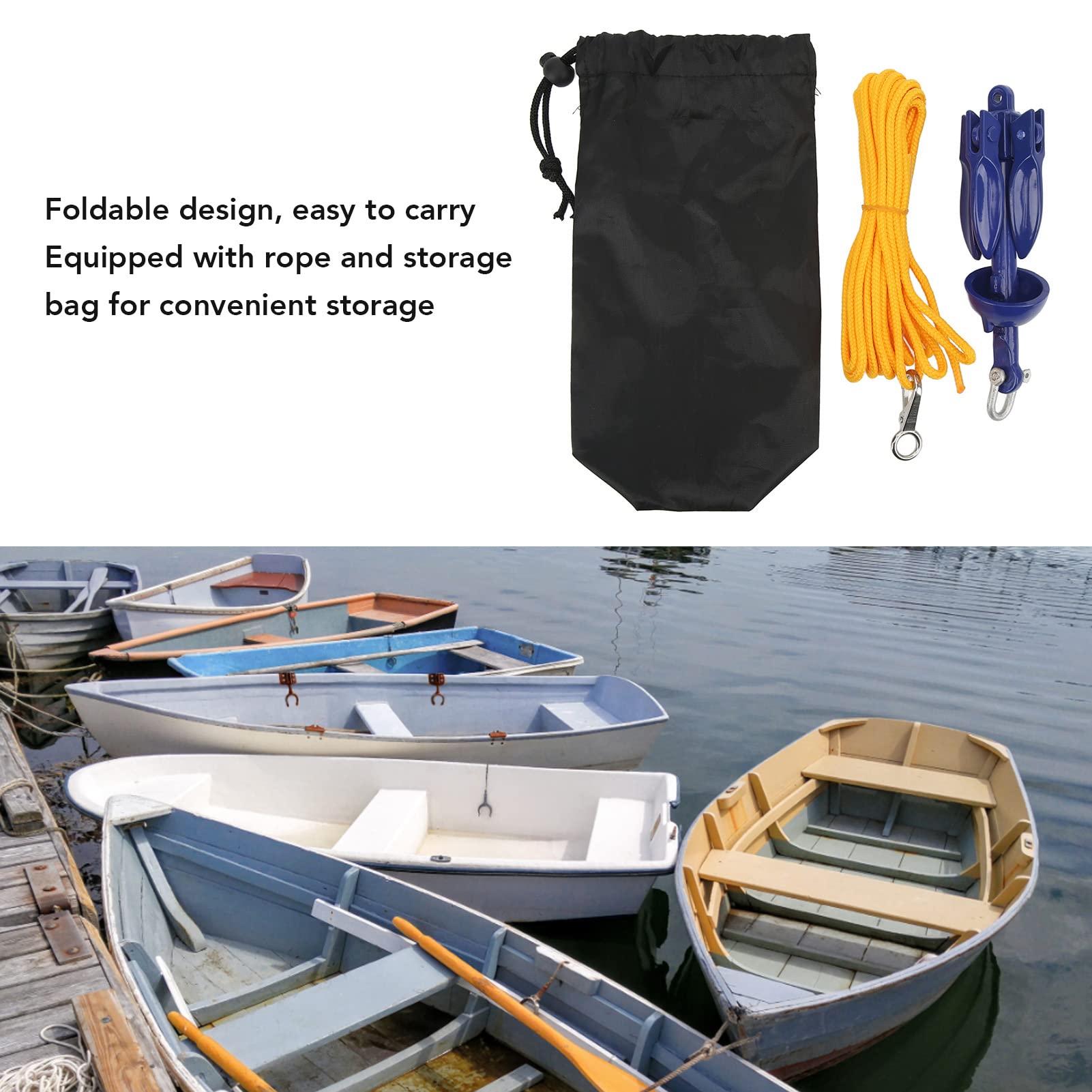 Ancla Grapnel Ancla Marina Grapnel Plegable Ancla de Aluminio Accesorios para Pesca Incluye Cuerda Amarilla, para Kayak y Barcos pequeños, Pesca y Actividades náuticas