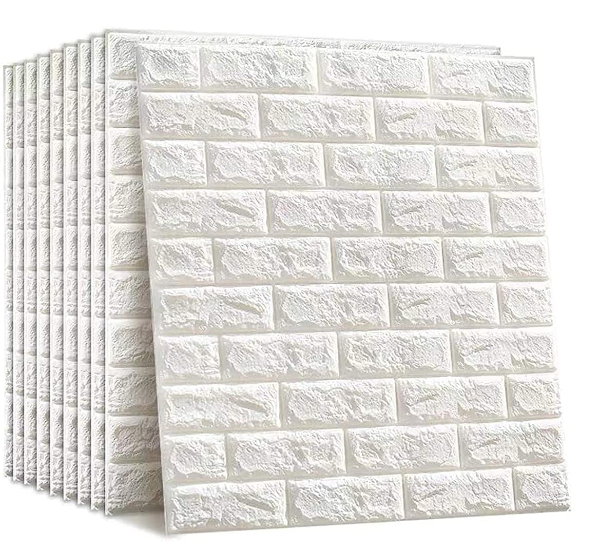 3D Brick Wallpaper PE Foam self Adhesive Brick Design Wall Stickers/DIY Wallpaper for Home Hotel Living Room Bedroom Cafe Deco White - Pack of 5 (70 x 77cm, Appx. 5.8Sq Feet)