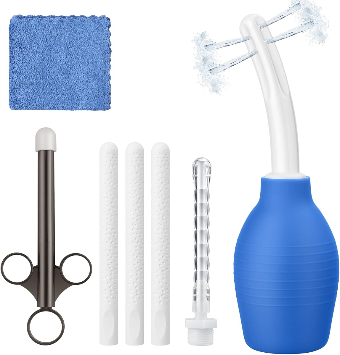 Sex Toy Cleaner, Adult Toy Cleaner for Male Masturbators, 7 Pack Sex Doll Cleaner Care Kits Including 10.8 Oz Enema Bulb, 3 Pcs Drying Sticks, Lubricant Applicator, Towel, Shower Port Douche Washer