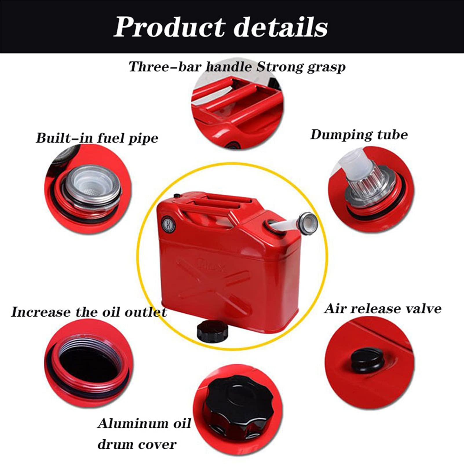 Recipientes para gasolina Lata de gasolina de 10L de metal con boquilla de metal flexible - para gasolina y líquido de aceite diesel - Bomba manual de sifón - Aprobada - con boquilla de boquilla - R
