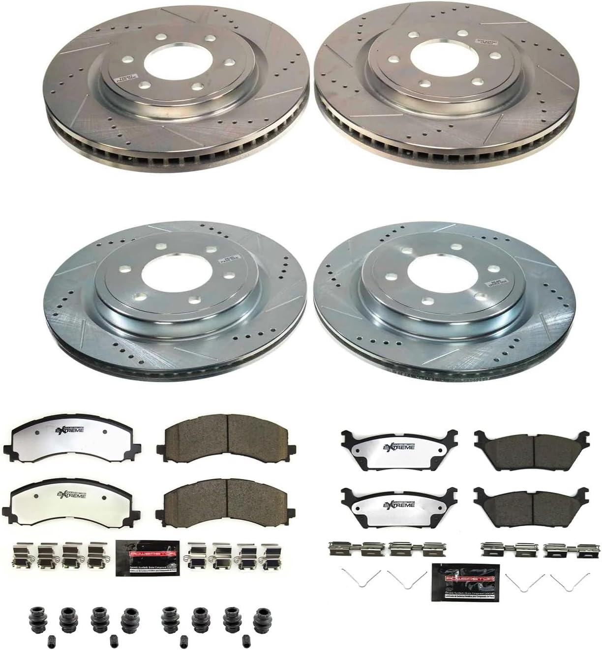 PowerStop Front & Rear Brake Kit For Ford Expedition 2022-24 |F-150 2021-24 |Lincoln Navigator 2022-24 - Truck & Tow Carbon Fiber Ceramic Brake Pads + Drilled & Slotted Rotors Upgrade, K8803-36