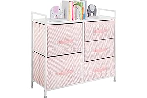 mDesign 30.03" Pink/White Steel Frame/Wood Top 5-Drawer Dresser