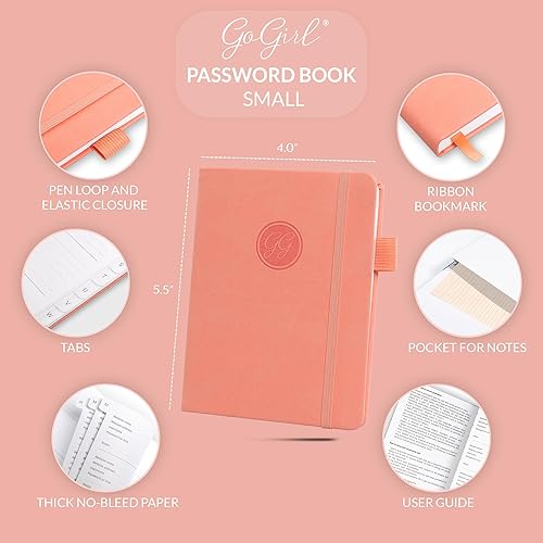 Miniatura 8 de GoGirl - Cuaderno para organizar contraseñas con pestañas alfabéticas, diario de registro de direcciones de Internet y contraseñas, tamaño de
