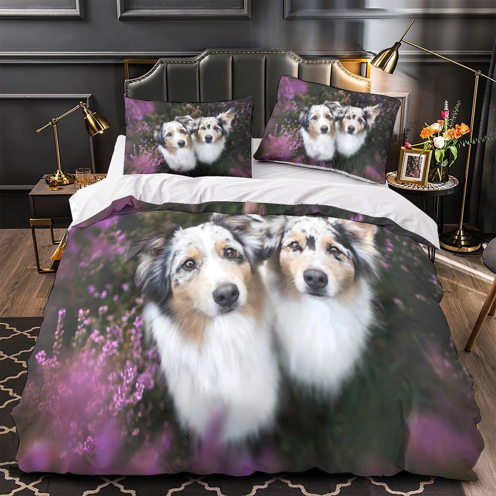 Housse de couette 200x200cm pour éliminer les allergies nocturnes motif deux chiens 3D